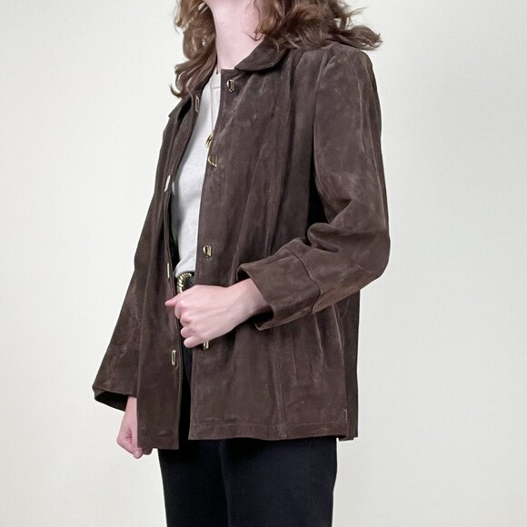 Vintage Suede Leather Toggle Light Jacket Coat Old Money Quiet Luxury 1990s Y2K - Picture 3 of 11